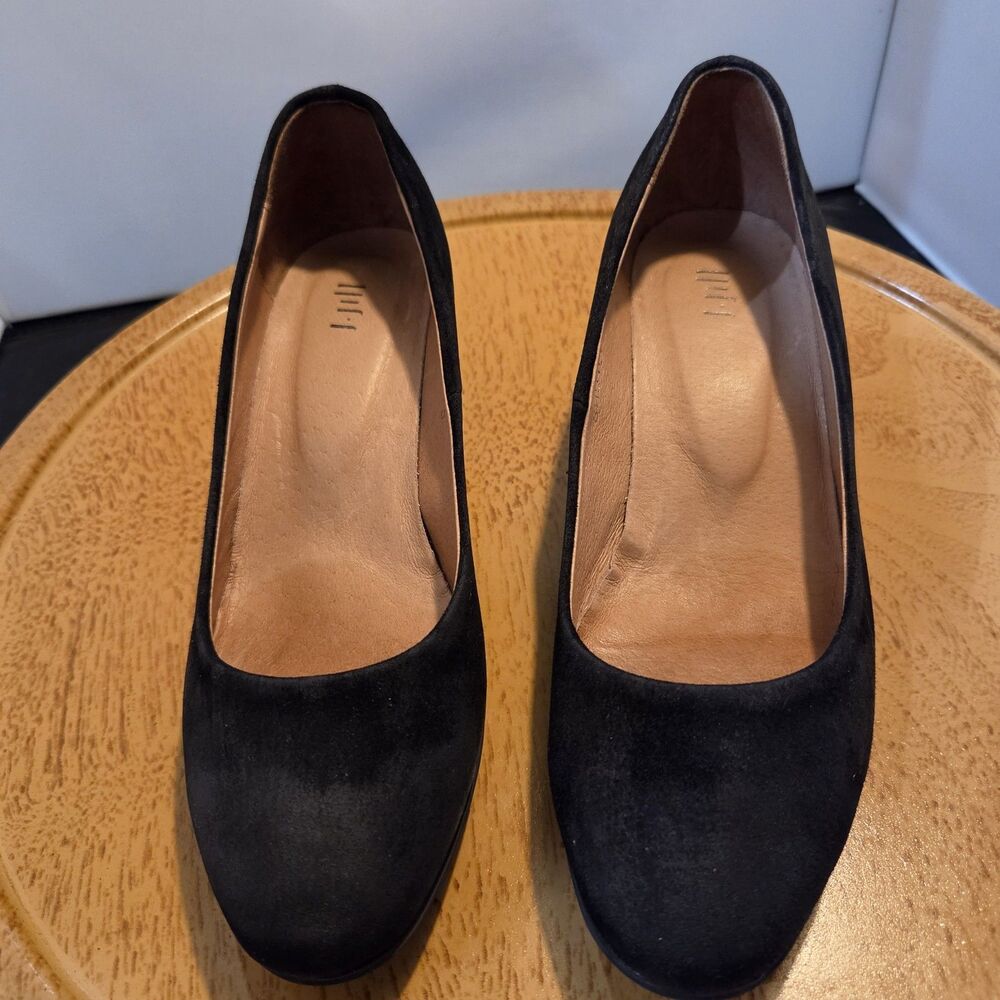 J Jill Womens 7.5 Black Suede Leather Pumps Round Toe Block Heel Classic